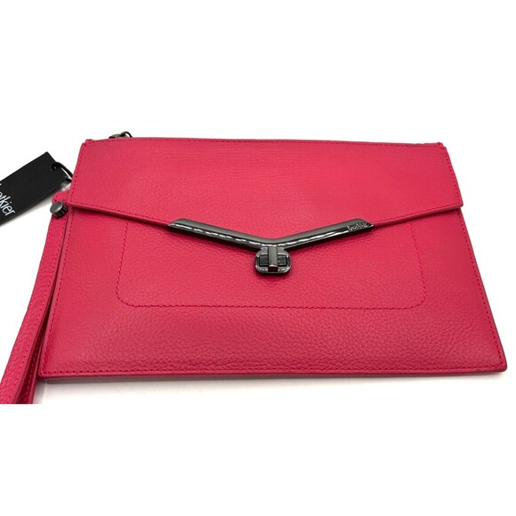 Botkier NY Valentina Wristlet Party Pink Leather Turn Lock Front Zipper Top NWT - Picture 2 of 16